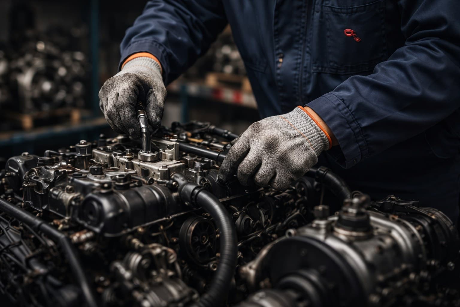 Quality used auto parts - mechanic working on engine