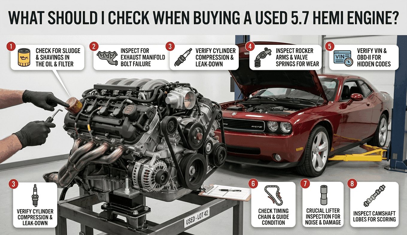 What should I check when buying a used 5.7 Hemi engine?